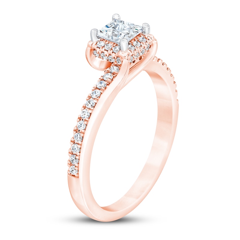 Diamond Engagement Ring 3/4 ct tw Princess & Round Rose Gold Plated