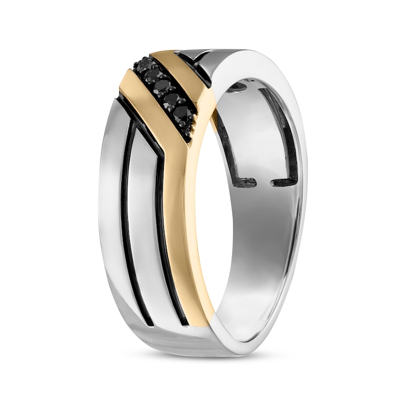 Men's Black Diamond Diagonal Wedding Band 1/8 ct tw Two-Tone Gold Plated