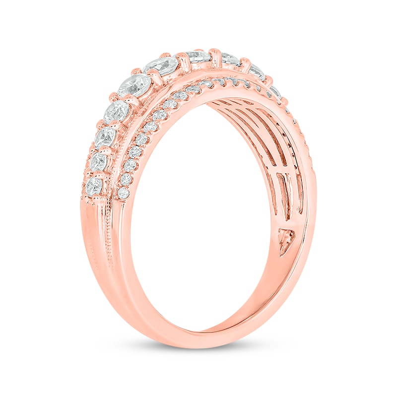 Round-Cut Diamond Three-Row Anniversary Band 1 ct tw Rose Gold Plated
