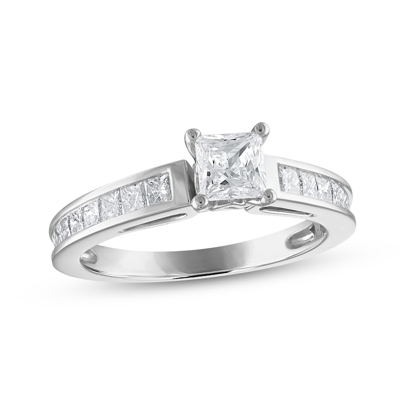 Diamond Engagement Ring 1-1/4 ct tw Princess-cut White Gold Plated