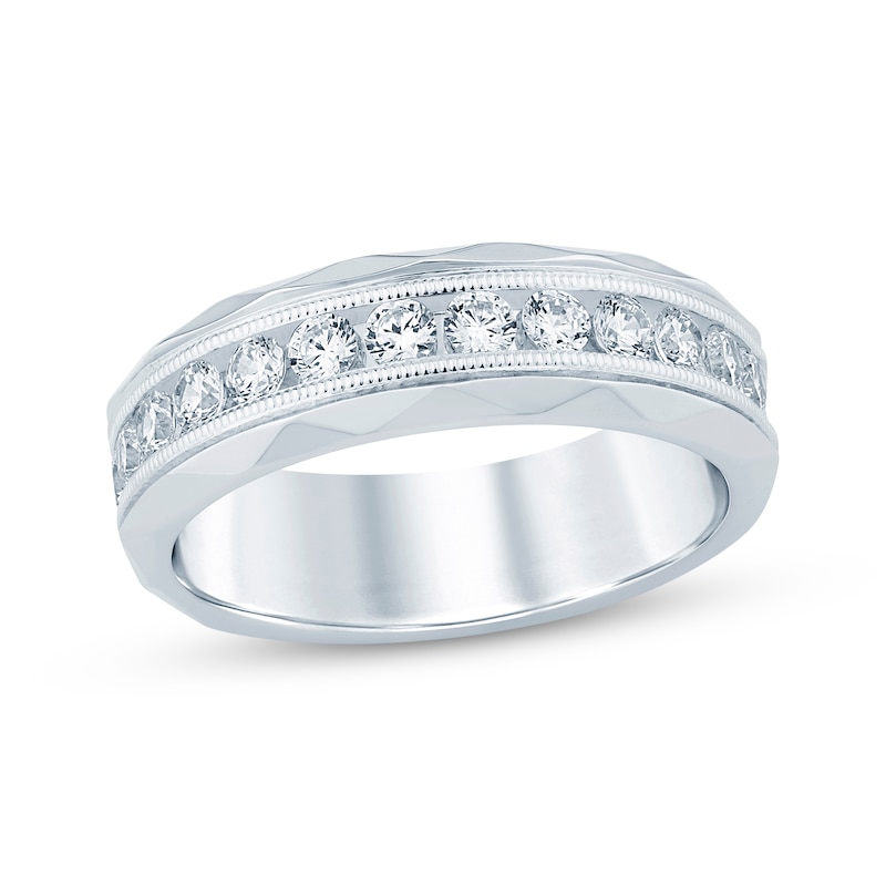 Men's Diamond Wave Wedding Band 1 ct tw Round-cut White Gold Plated
