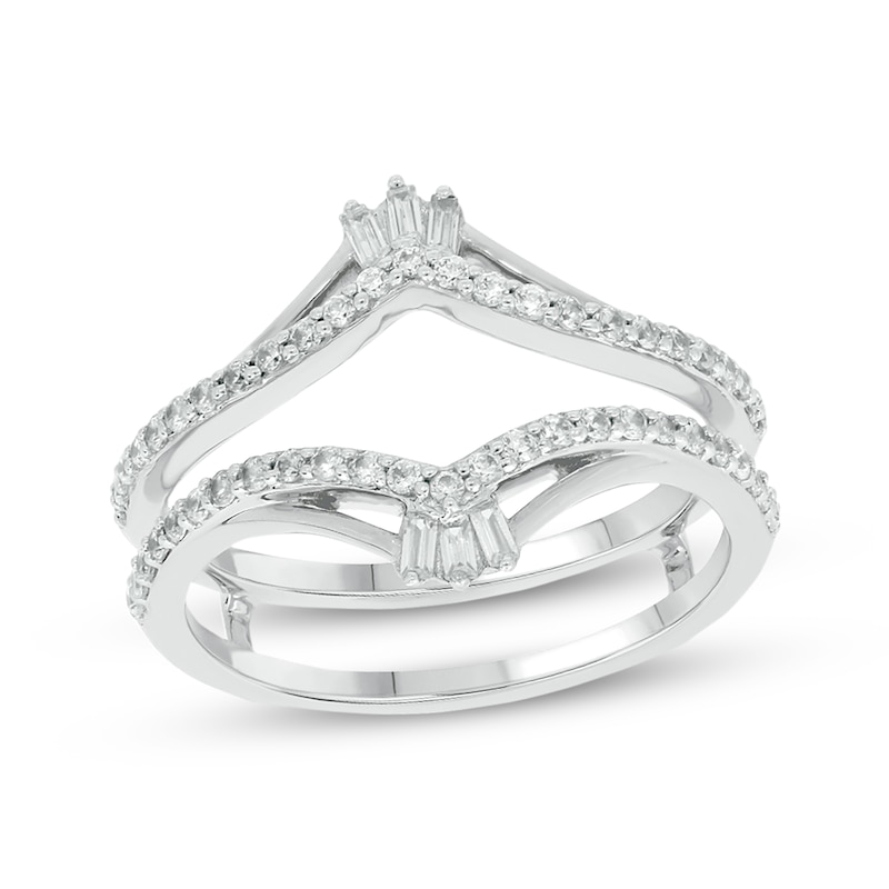 Baguette & Round-Cut Diamond Enhancer Ring 1/2 ct tw White Gold Plated