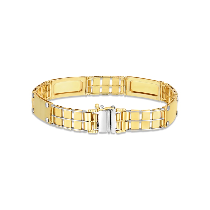 Men's Railroad Link Bracelet Two-Tone Gold Plated 8.5"