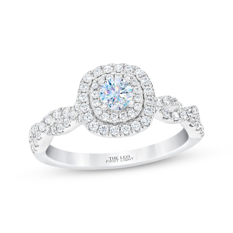 THE LEO First Light Diamond Round-Cut Engagement Ring 5/8 ct tw White Gold Plated