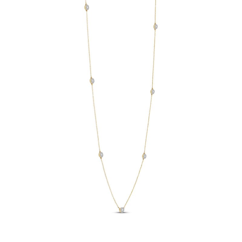 Diamond Halo Station Necklace 3/8 ct tw Yellow Gold Plated 24"