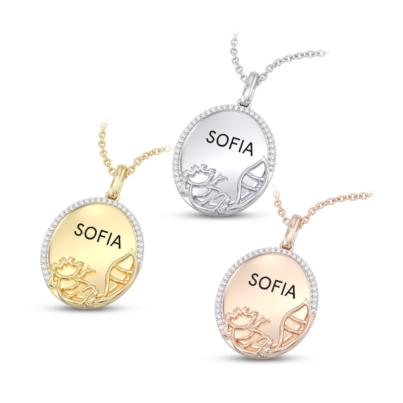 Treasures "Cheshire Cat" Diamond Necklace 1/15 ct tw White Gold Plated 17"