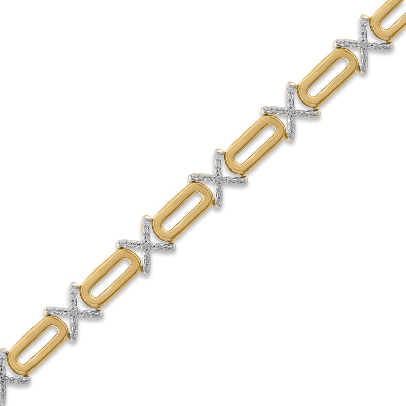 Diamond XO Paperclip Bracelet 1/6 ct tw Round-cut Yellow Gold Plated 7.25"