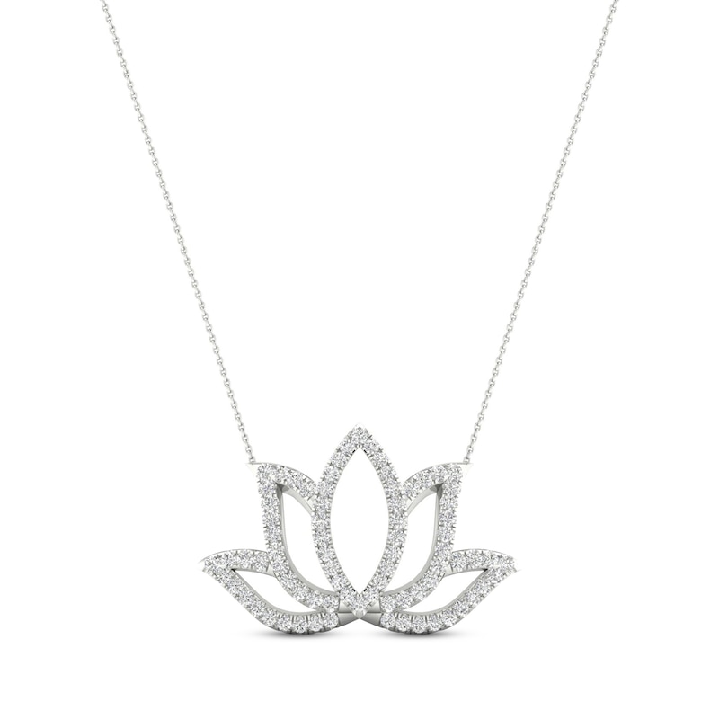 By Women For Women Diamond Lotus Necklace 1/2 ct tw Round-cut White Gold Plated 18"