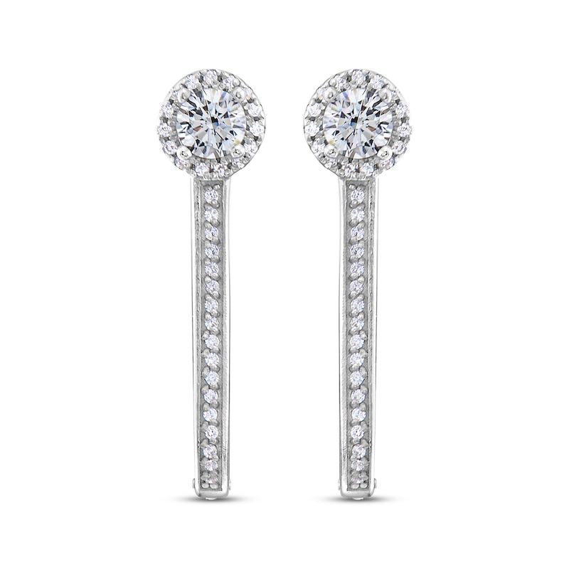 Diamond Drop Hoop Earrings 5/8 ct tw White Gold Plated