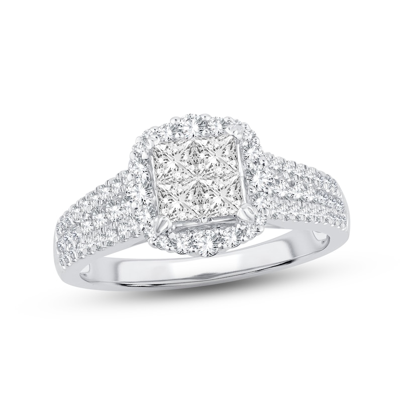 Diamond Engagement Ring 1 ct tw Princess & Round-Cut White Gold Plated