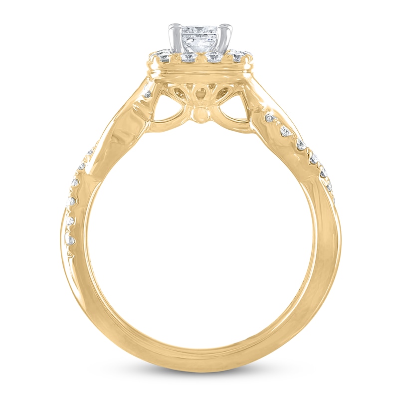 THE LEO Diamond Engagement Ring 3/4 ct tw Princess & Round-cut Yellow Gold Plated