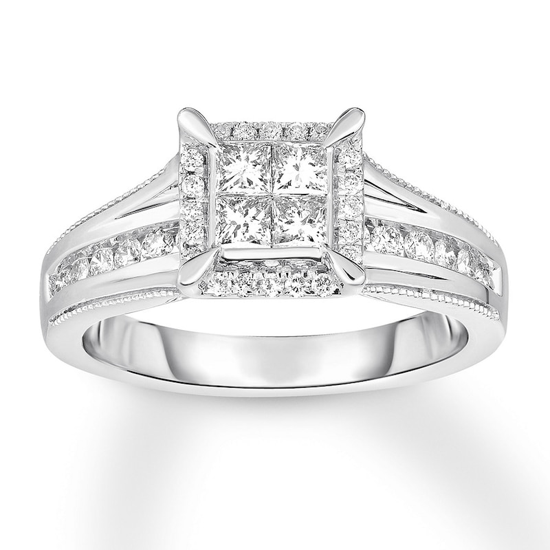 Diamond Engagement Ring 3/4 ct tw Princess-cut White Gold Plated