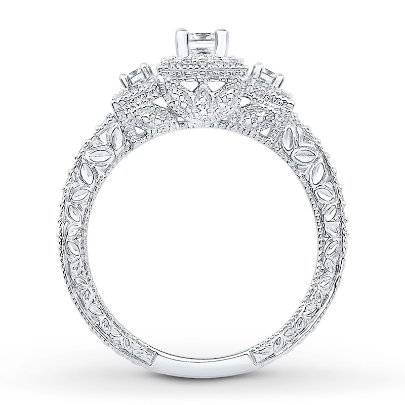 Three-Stone Engagement Ring 3/8 ct tw Diamonds White Gold Plated