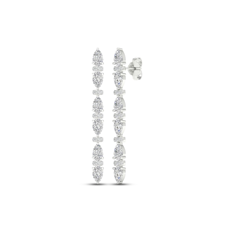 Diamond Drop Earrings 2 ct tw Pear & Round-cut White Gold Plated