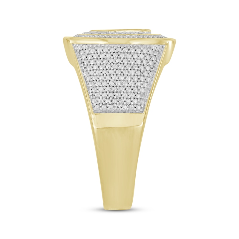 Men’s Round & Baguette-Cut Diamond Crown Signet Ring 1/2 ct tw Yellow Gold Plated