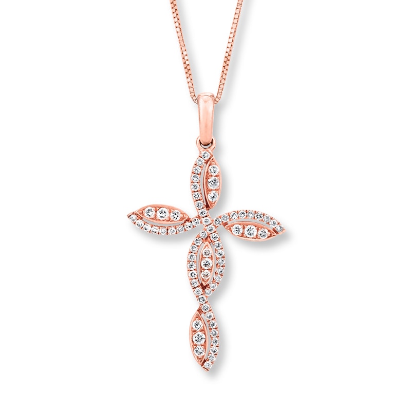 Diamond Cross Necklace 3/8 ct tw Round-cut Rose Gold Plated