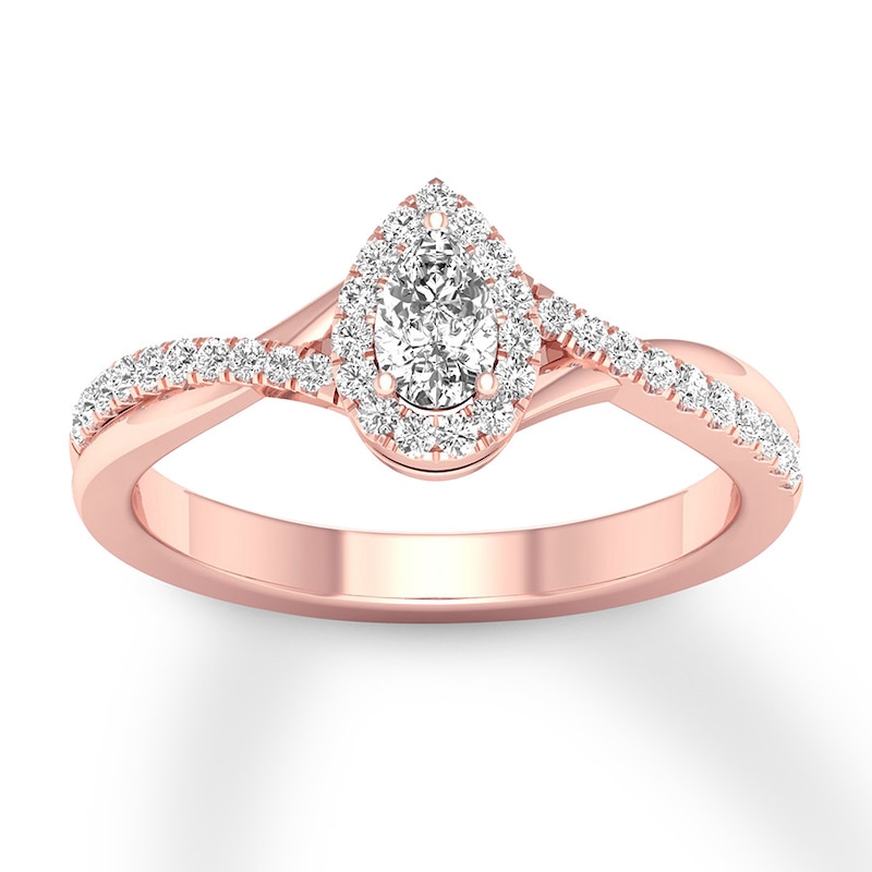 Diamond Ring 1/3 ct tw Pear & Round Rose Gold Plated