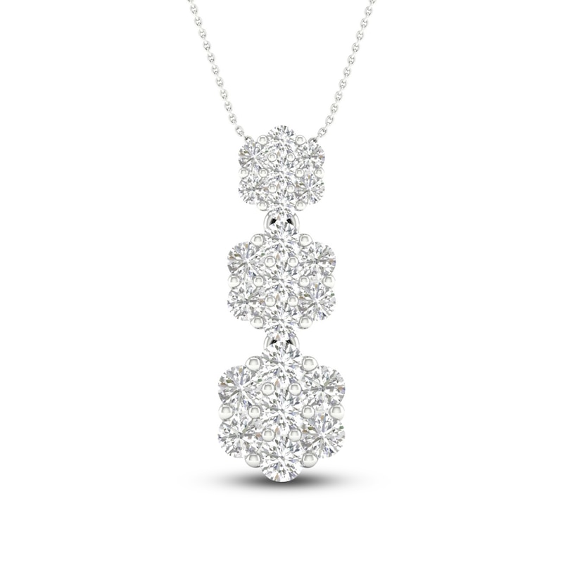 Diamond Triple Flower Necklace 1 ct tw Round-cut White Gold Plated 18"