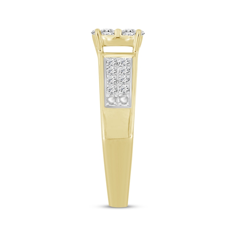 Multi-Diamond Center Engagement Ring 1/2 ct tw Round-cut Yellow Gold Plated