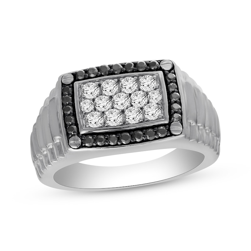 Men's Black & White Diamond Ring 1 ct tw White Gold Plated