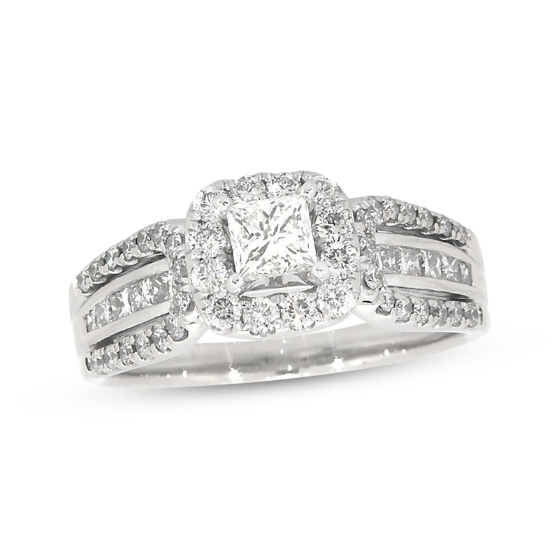 Diamond Engagement Ring 1-1/4 ct tw Princess & Round-cut White Gold Plated