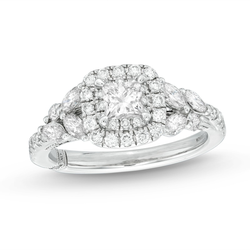 Monique Lhuillier Bliss Diamond Engagement Ring 1-1/6 ct tw Princess, Marquise & Round-cut White Gold Plated
