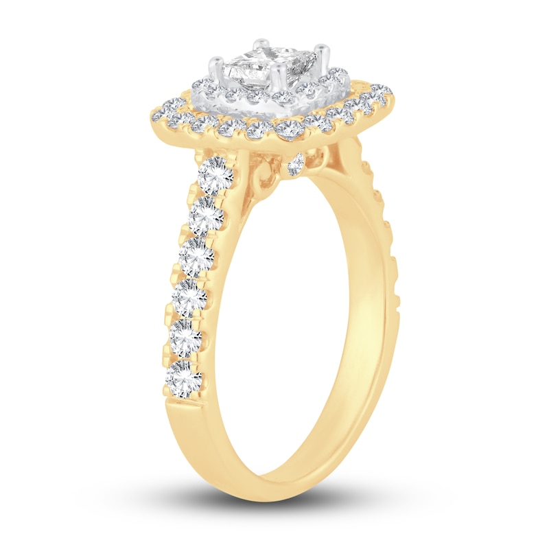 Multi-Diamond Engagement Ring 1-1/2 ct tw Princess & Round-Cut Yellow Gold Plated