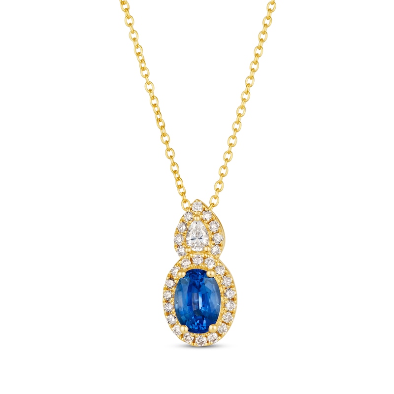 Le Vian Blue Sapphire Necklace 1/4 ct tw Diamonds Honey Gold Plated 19"