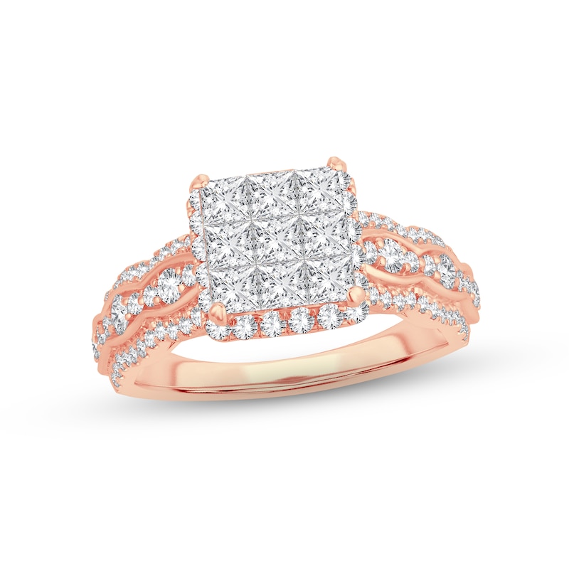 Diamond Engagement Ring 1-1/2 ct tw Princess & Round-cut Rose Gold Plated