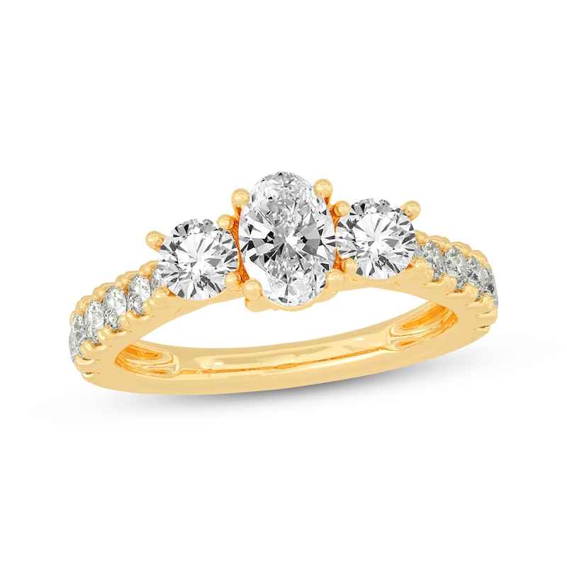 Oval & Round-Cut Three-Stone Diamond Engagement Ring 2 ct tw Yellow Gold Plated