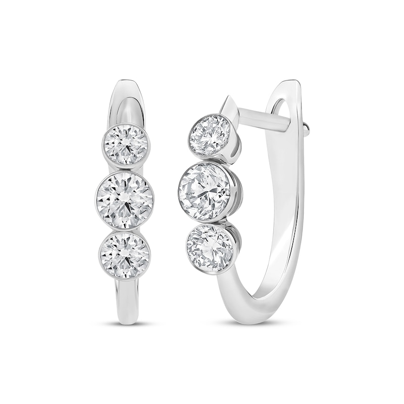 Lab-Created Diamonds by Three-Stone Hoop Earrings 3/4 ct tw White Gold Plated
