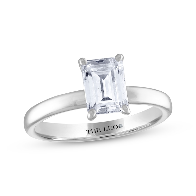 THE LEO Diamond Emerald-Cut Solitaire Engagement Ring 1-1/2 ct tw White Gold Plated