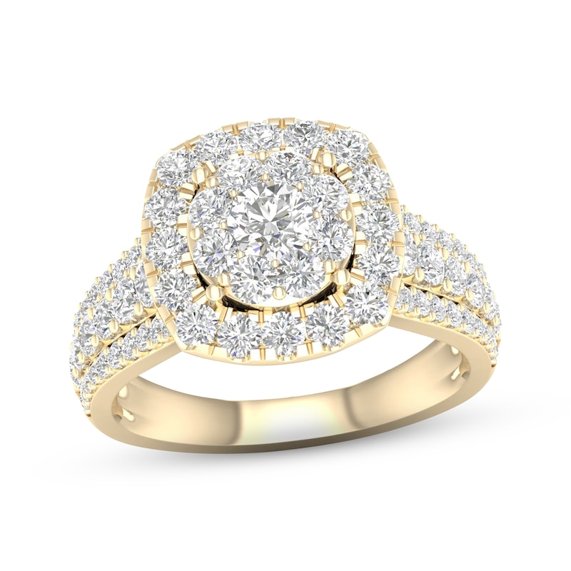 Multi-Diamond Engagement Ring 2 ct tw Round-cut Yellow Gold Plated