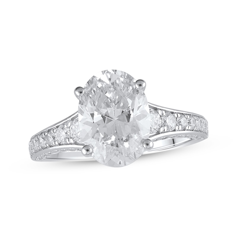 Lab-Created Diamonds by Oval-Cut Engagement Ring 3-3/4 ct tw White Gold Plated