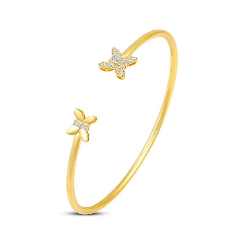 Baguette & Round-Cut Diamond Butterfly Cuff Bracelet 1/5 ct tw Yellow Gold Plated