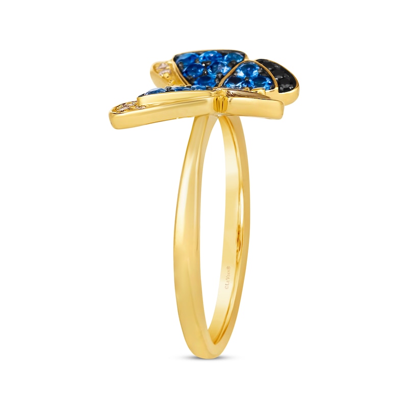 Le Vian Blue Sapphire & Diamond Butterfly Ring 1/8 ct tw Honey Gold Plated
