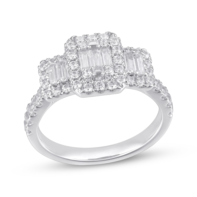 Diamond Engagement Ring 1 ct tw Baguette/Round White Gold Plated