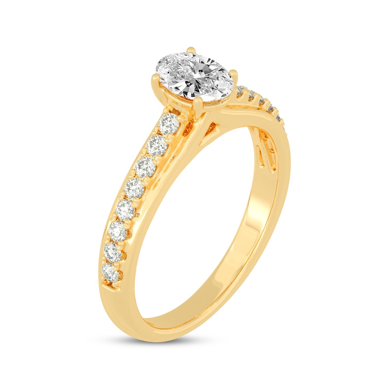 Oval & Round-Cut Diamond Engagement Ring 3/4 ct tw Yellow Gold Plated