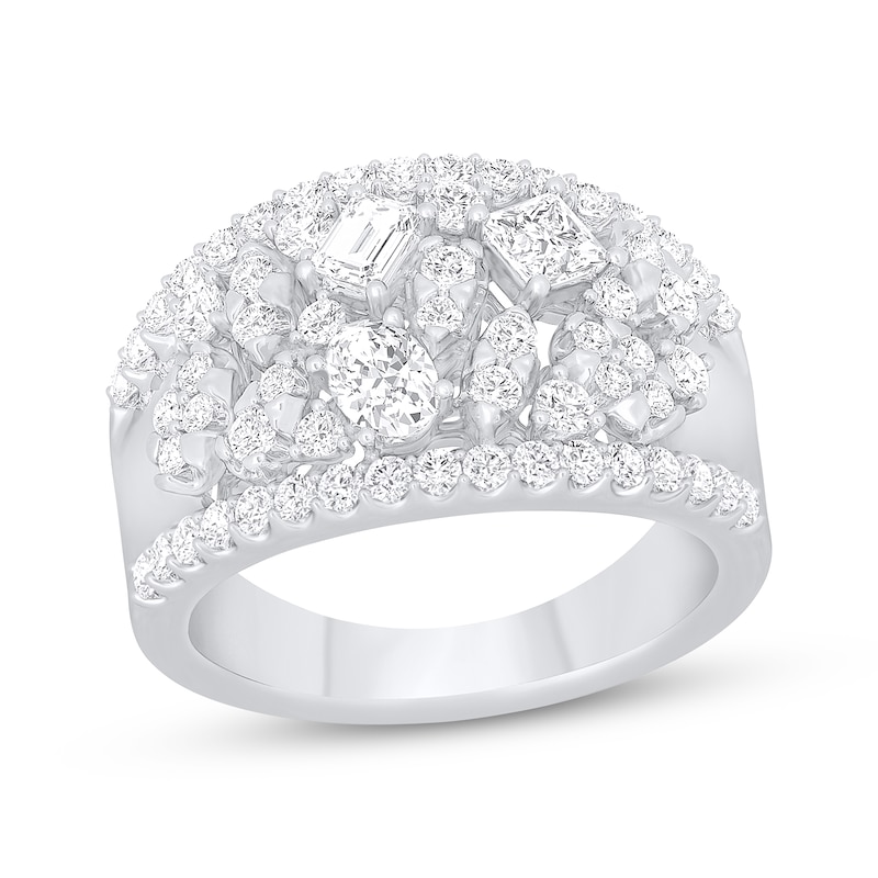 Diamond Cluster Ring 1-1/2 ct tw Emerald, Oval, Princess & Round-cut White Gold Plated