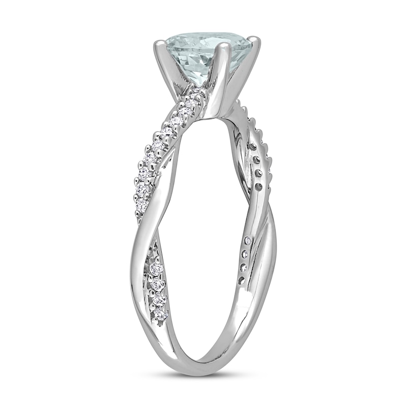 Round Aquamarine Engagement Ring 1/6 ct tw Diamonds White Gold Plated