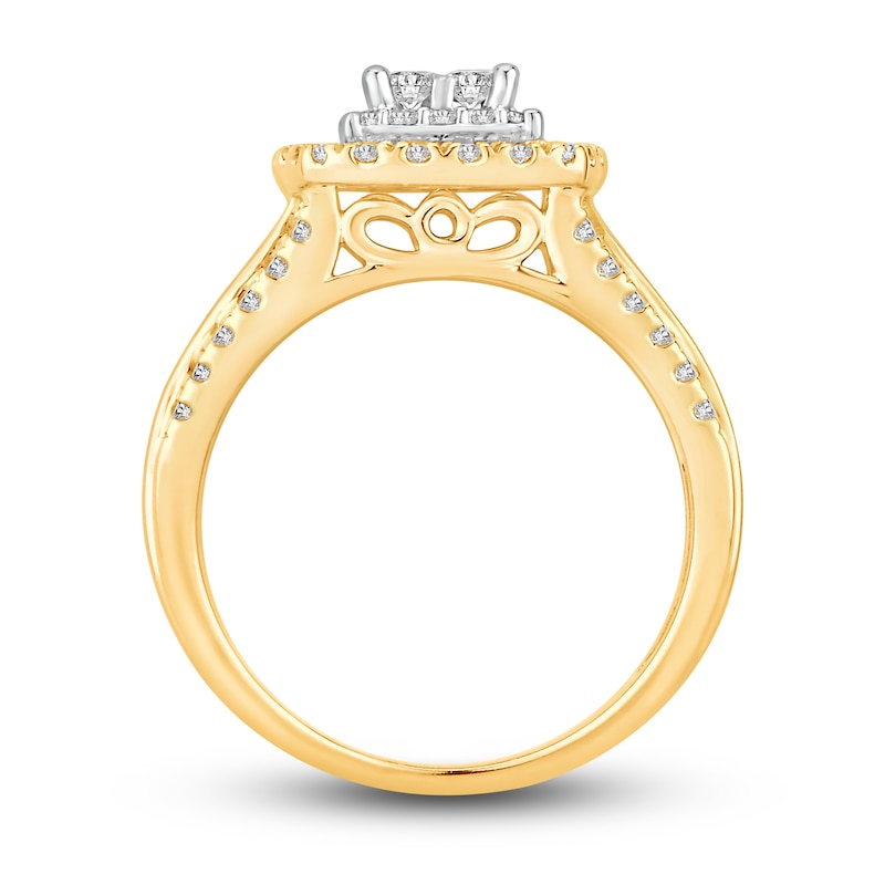 Multi-Diamond Engagement Ring 1 ct tw Princess, Round & Baguette Two-Tone Gold Plated