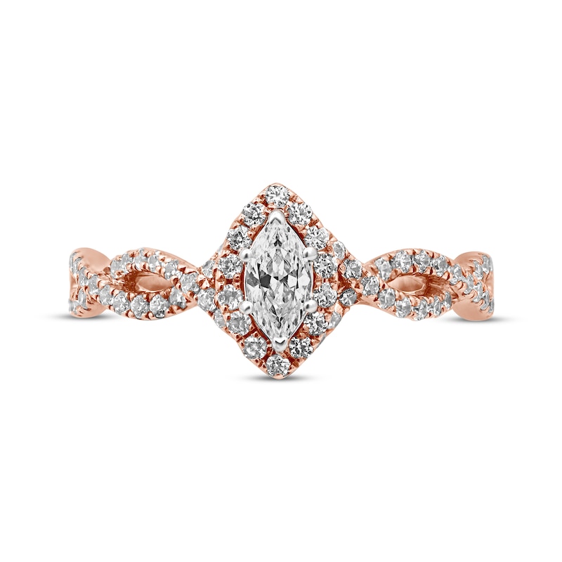 Diamond Engagement Ring 3/4 ct tw Marquise/Round Rose Gold Plated