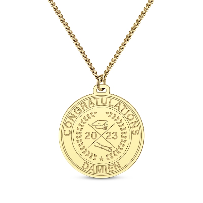 Men's Congratulations Grad Name & Year Necklace Yellow Gold Plated 22"