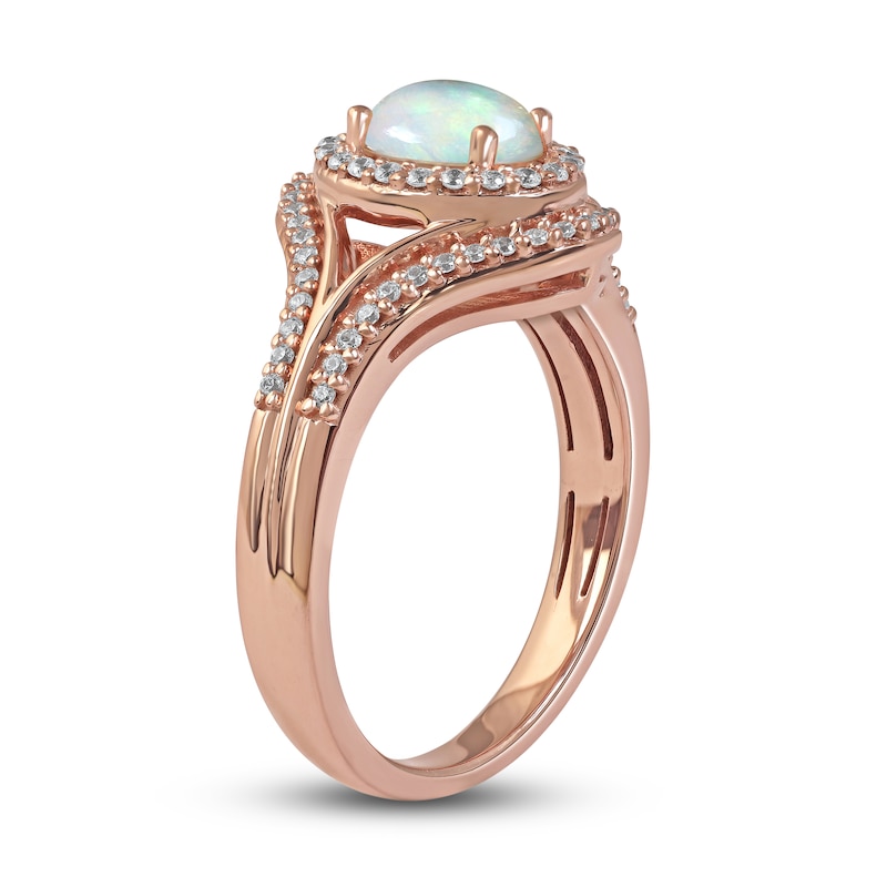 Ethiopian Opal & Diamond Ring 1/4 ct tw Rose Gold Plated