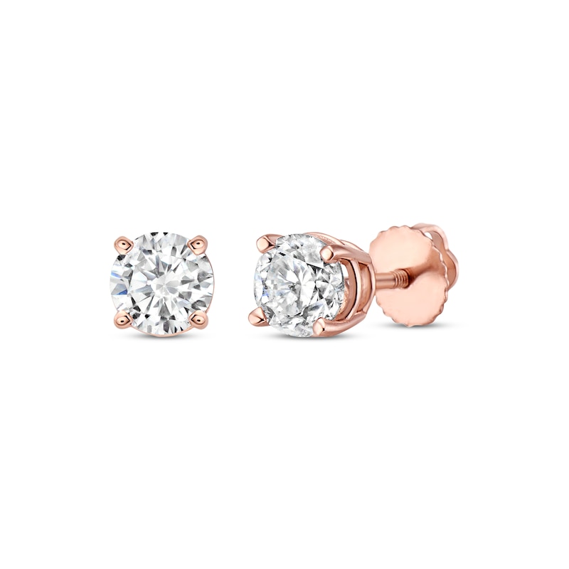 Diamond Solitaire Stud Earrings 1-1/5 ct tw Round-cut Rose Gold Plated