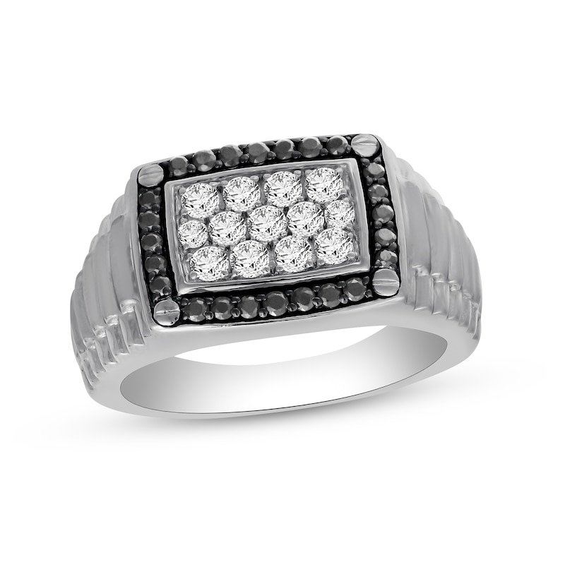 Men's Black & White Diamond Ring 1 ct tw White Gold Plated