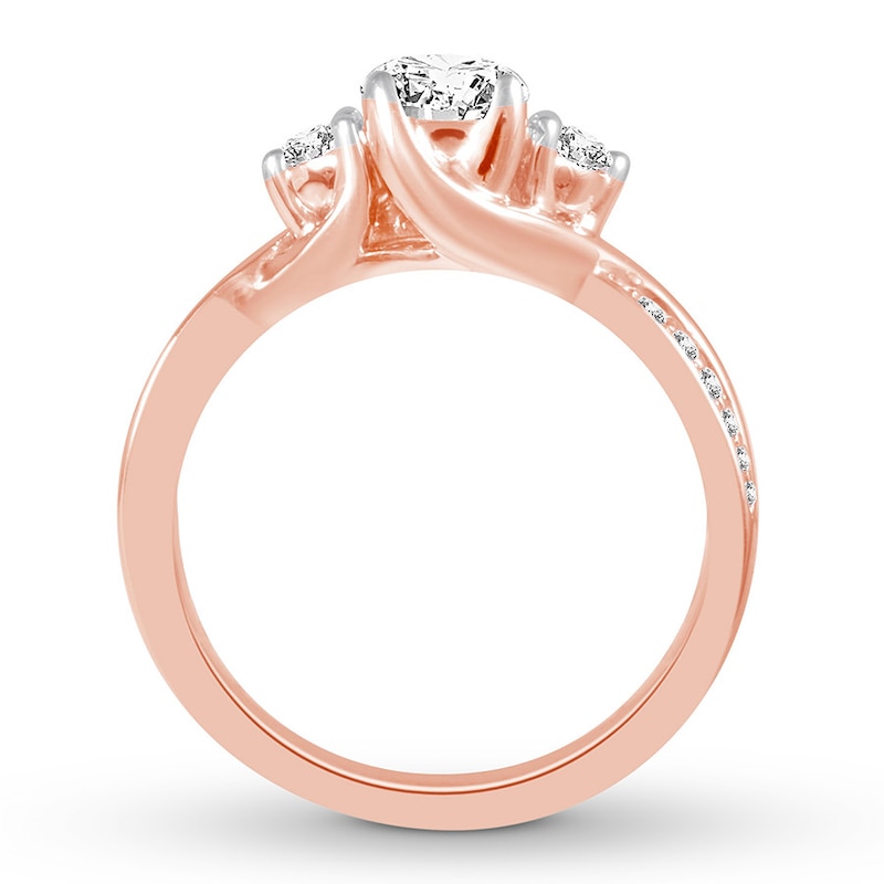 Three-Stone Diamond Ring 1 ct tw Round-cut Rose Gold Plated
