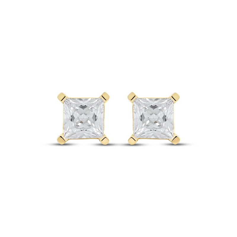 Lab-Created Diamonds by Princess-Cut Solitaire Stud Earrings 2 ct tw Yellow Gold Plated