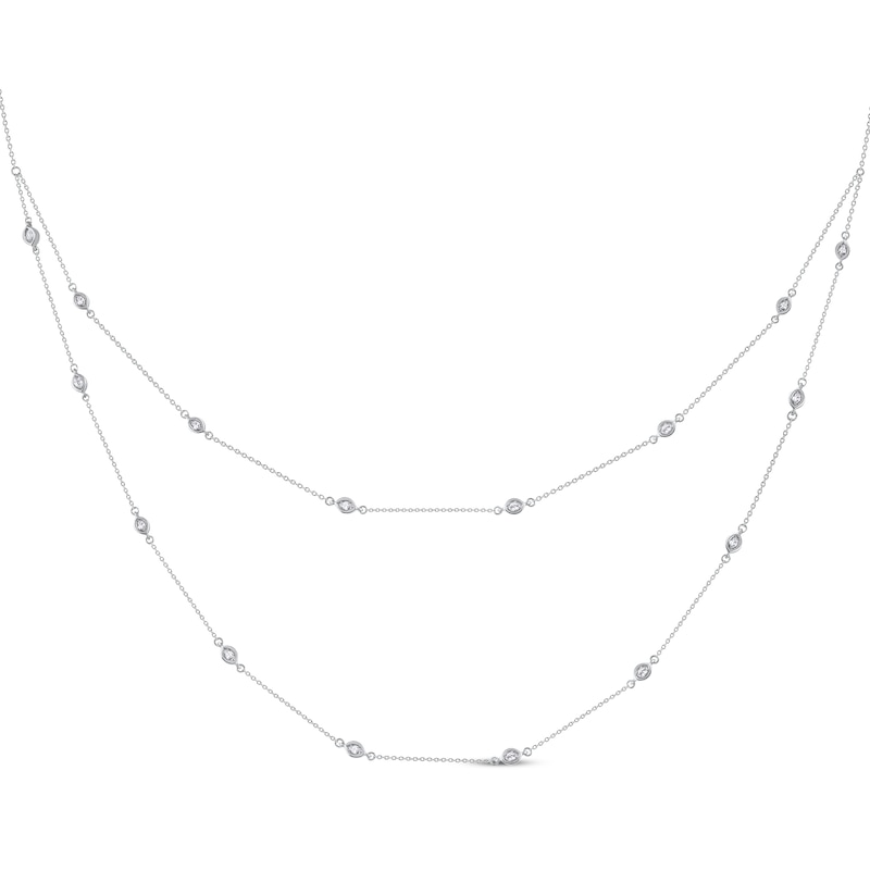 Diamond Station Layered Necklace 1 ct tw White Gold Plated 16"