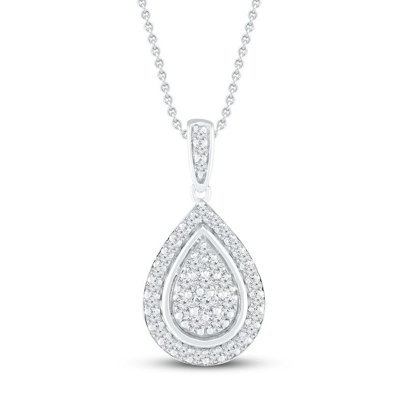 Teardrop Diamond Necklace 1/2 ct tw White Gold Plated 19"